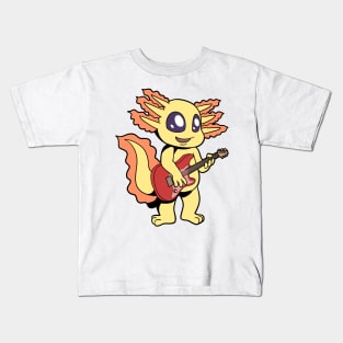 Comic axolotl plays electric guitar Kids T-Shirt